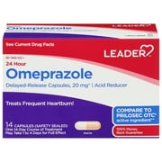 Leader Acid Reducer Omeprazole 20mg Capsules, 14ct