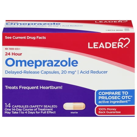 Leader Acid Reducer Omeprazole 20mg Capsules, 14ct