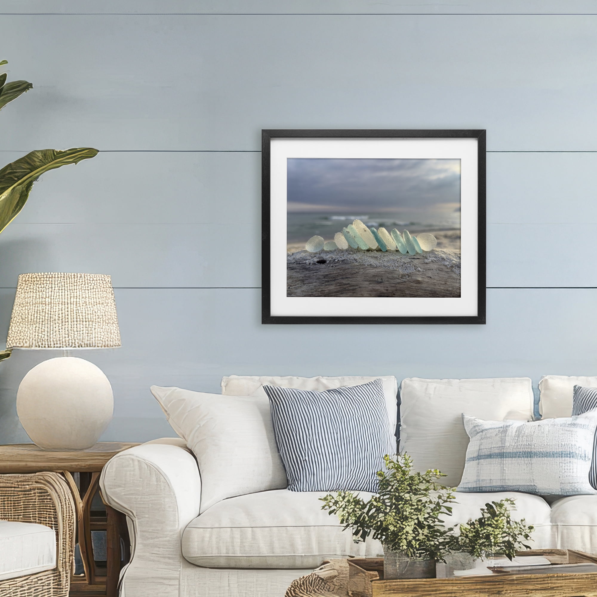 Stupell Industries Sea Glass On Driftwood Black Framed Print Under Glass, design by LMarie Allen