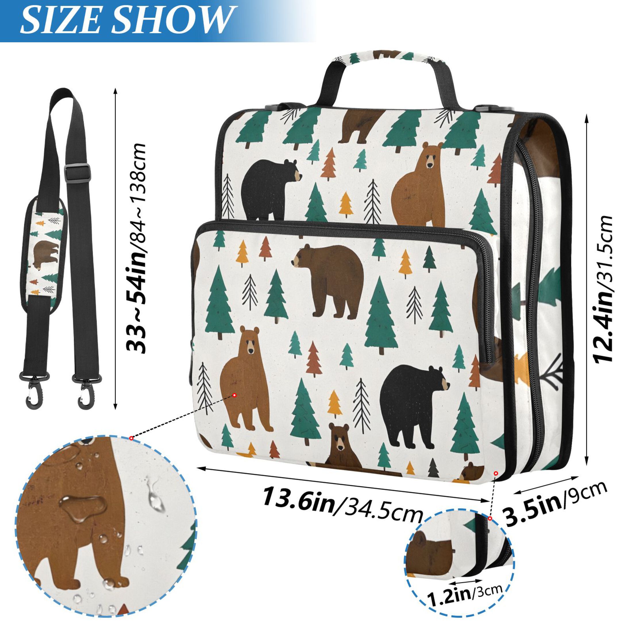 ALAZA Zipper Binder Bear Forest 3 Ring Trapper Keeper File Folder Organizer Bag