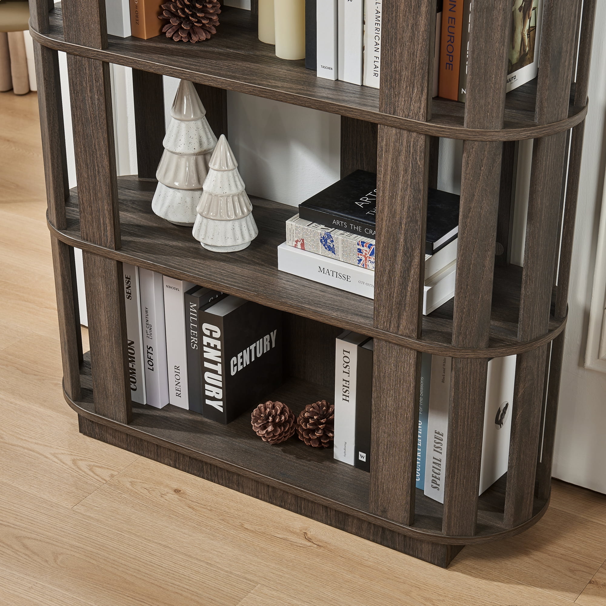 Leumius Wooden Oval Open Bookshelf, 5-Tier Freestanding Bookcases,Easy Assembly DIY Free Combination Storage Cabinet Storage Display Rack for Living Room Home Office Decor,Dark Brown