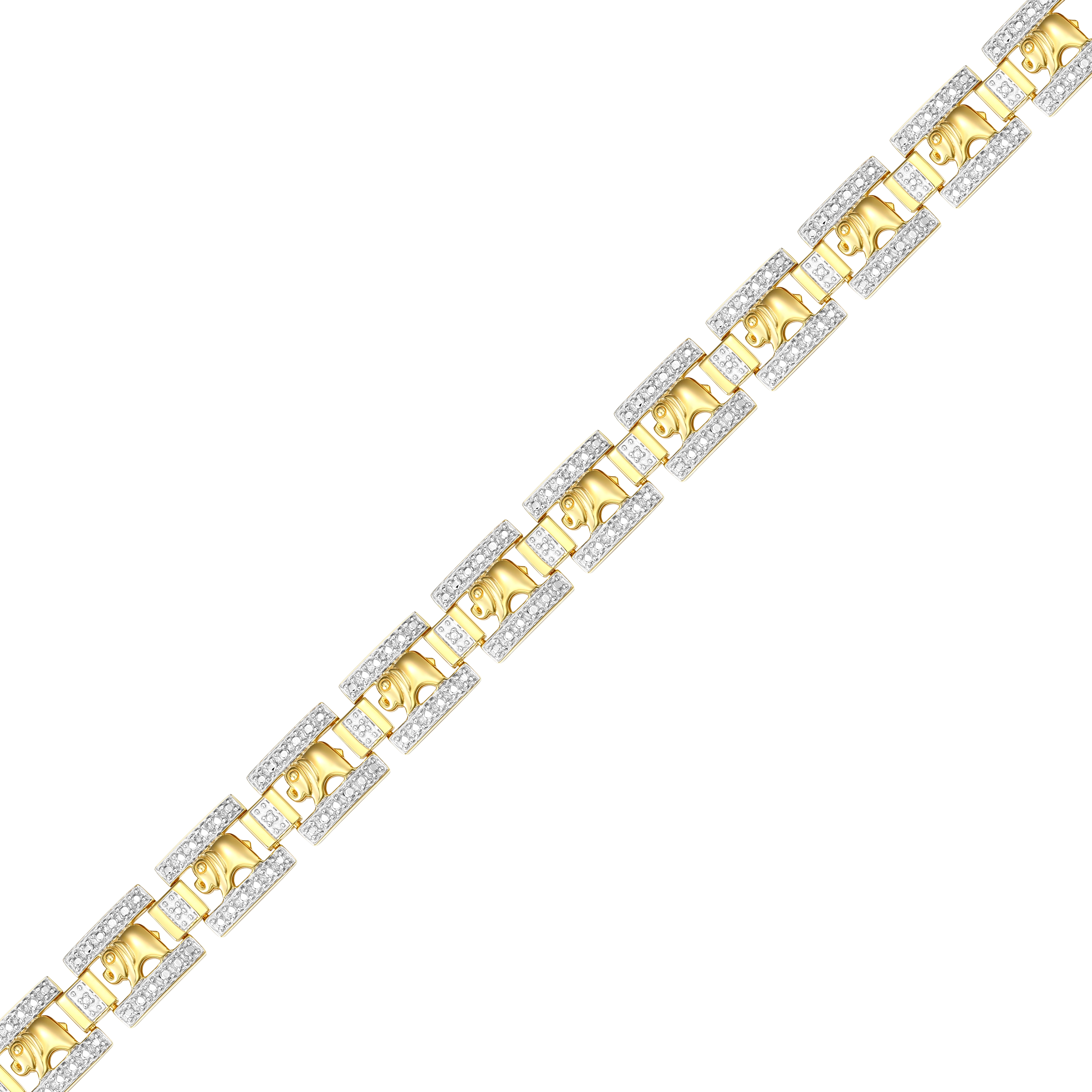 Forever Facets Diamond Accent Elephant Bracelet in 18k Yellow Gold over Sterling Silver, Adult Female