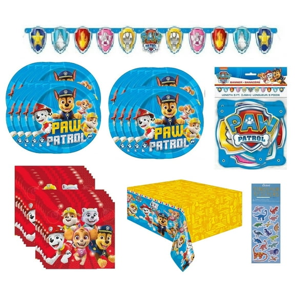 Unique Paw Patrol Party Supplies Bundle Pack with Table Cover and Sticker Sheet, Serves 16