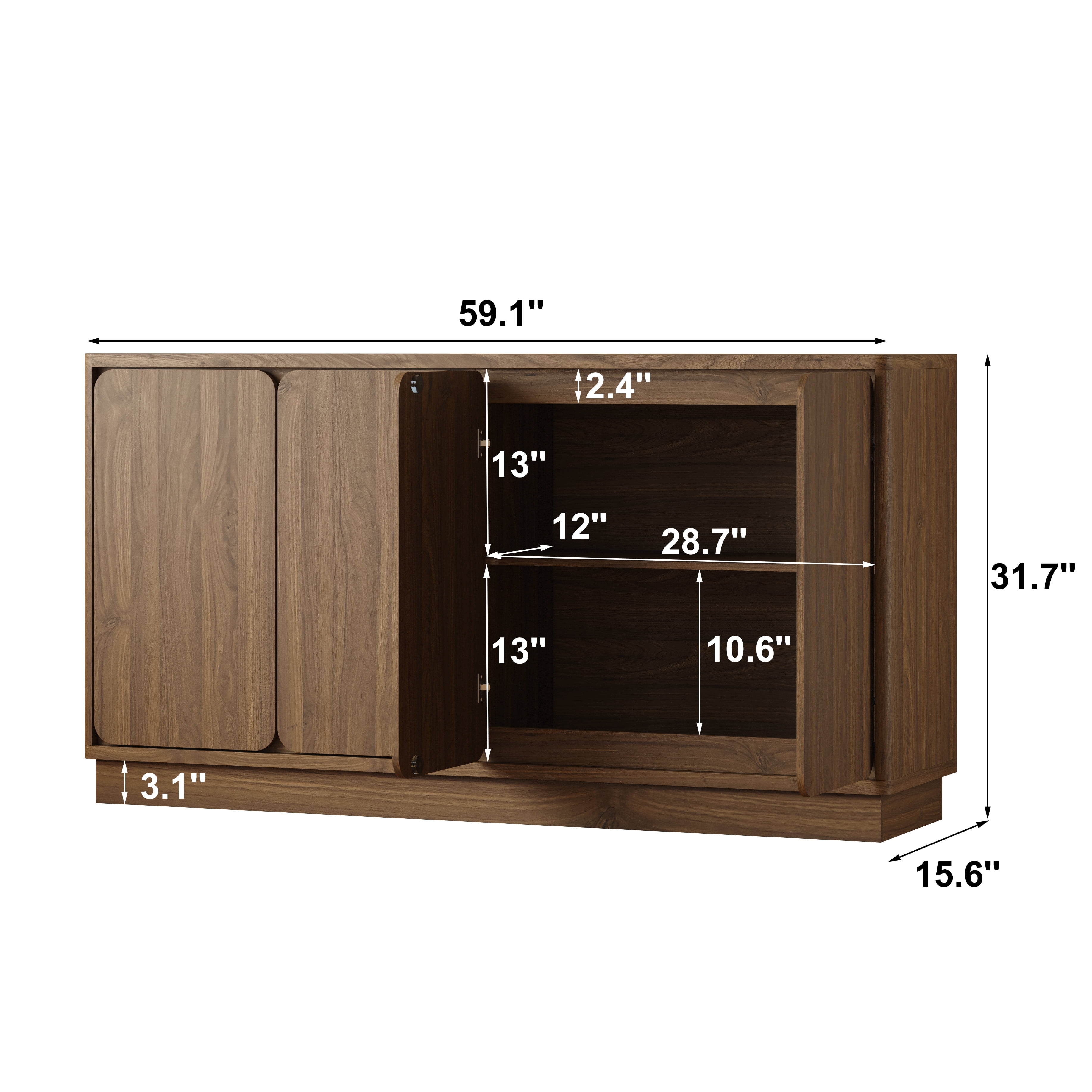 Mintazer 59.1"W Sideboard Buffet Cabinet with Adjustable Shelves, 4 Door Storage Credenza Cabinet for Dining Room Kitchen Living Room, Entryway, Walnut
