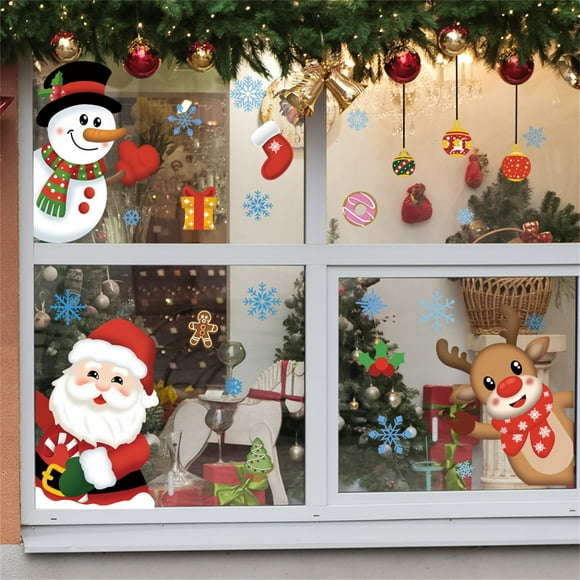 Christmas Wall Stickers,Christmas Decorations Stickers,Christmas Window Cling Stickers, Christmas Santa Claus Glass Sticker Decoration Painting Double-sided Colored Electrostatic Glass Sticker