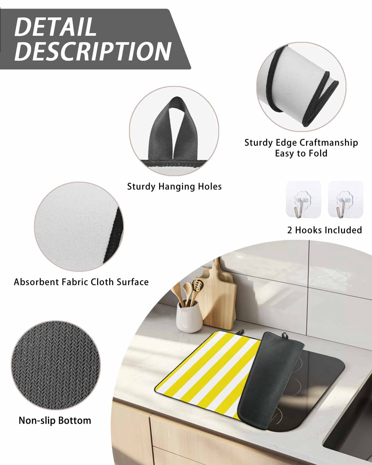 Stove Top Covers for Electric Stove, Yellow Striped Glass Stovetop Cover Protector, Modern Farmhouse Yellow White Stripes Induction Cooktop Protector Oven Mat for Kitchen Countertop 24"x21"