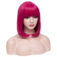 thumbnail image 3 of BERON Hot Pink Short Wigs Straight Bob Hair Wigs with Bangs for Women Synthetic Daily Use Wig, 3 of 9