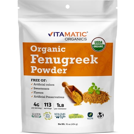 Vitamatic Certified USDA Organic Fenugreek Powder 1 Pound (16 Ounce)
