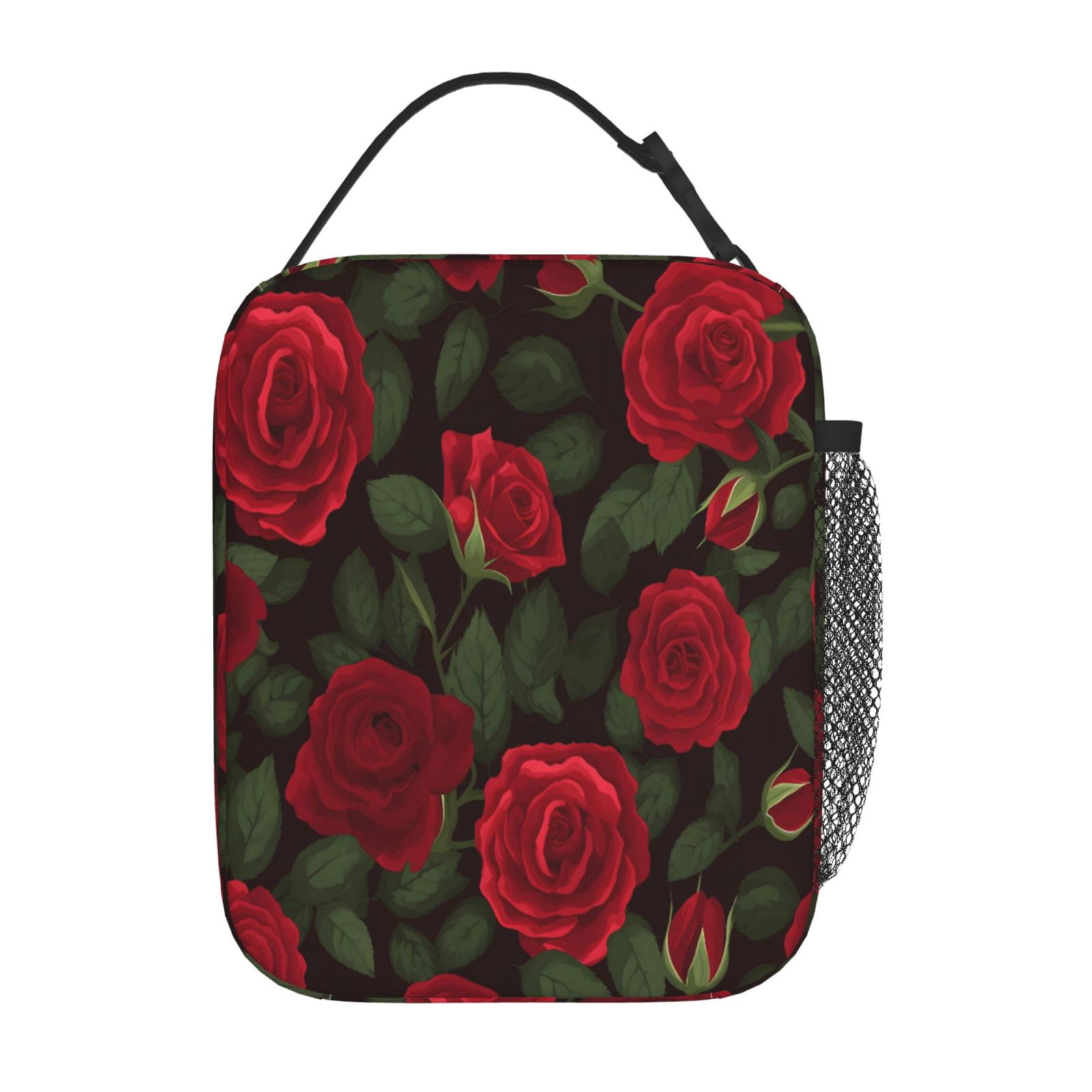 Lunch Bag For Women Men Insulated Portable Lunch Box Bento Box Office Picnic Travel Cooler Bag Red Rose Flower