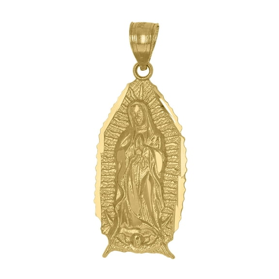 10K Yellow Gold Unisex Guadalupe Religious Charm Diamond-Cut Pendant