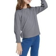 thumbnail image 5 of Kids Shirts Girls Tops Pleated Trim Long Sleeve Top Casual Crew Neck Pullover Tees Solid Color Blouse Shirt, 5 of 9