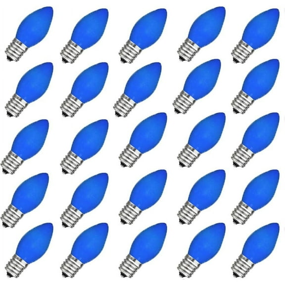UKLL-25 Pack C7 Blue Christmas Replacement Light Bulbs, C7 Blue Incandescent Light Bulbs for Christmas Outdoor Patio Indoor String Lights, C7/E12 Candelabra Base Night Light Bulbs, 5 Watt 120 Volt