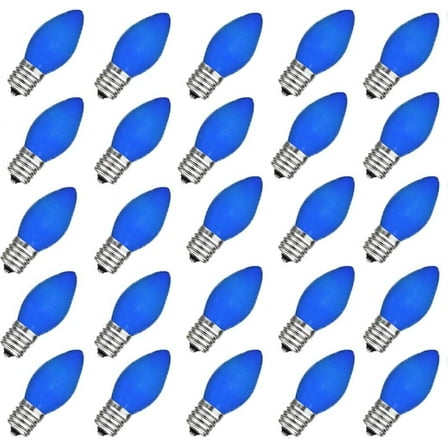 UKLL-25 Pack C7 Blue Christmas Replacement Light Bulbs, C7 Blue Incandescent Light Bulbs for Christmas Outdoor Patio Indoor String Lights, C7/E12 Candelabra Base Night Light Bulbs, 5 Watt 120 Volt