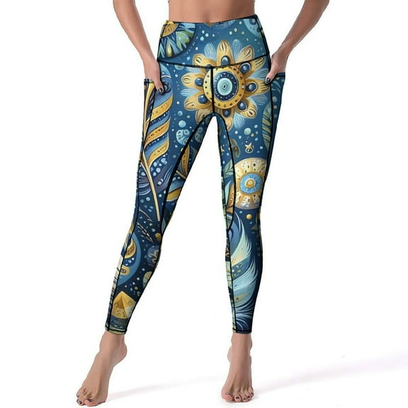 Scandinavian Folk Art Floral Print Leggings Push Up Yoga Pants Elegant Stretch Yoga Legging Women Graphic Work Out Sport Pants