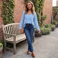thumbnail image 6 of Vintage Oversized Gauze Tshirt for Women Frayed Raw Edge Hem Cute Boho Long Sleeve Fall Casual shirt Light Blue XL, 6 of 7