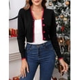 thumbnail image 4 of Women's Long Sleeve Cropped Cardigan Ugly Christmas Sweater Open Front Embroidery Knit Button Down Cardigans Cropped 2XL, 4 of 8