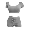 thumbnail image 6 of FUNUONY Womens Workout Sets 2 Piece - Seamless Yoga Outfits Shorts and Crop Top Matching Gym Athletic Clothing Set Two Piece Summer Outfits 2 Piece Sets Suspender Shorts Suit Yoga Sports Suit Grey Xl, 6 of 6