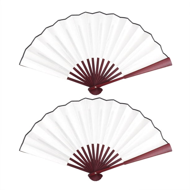EeaseMX 2 abanicos plegables de tela de 25 cm, de mano, con marco de madera roja simulada, estilo chino, para decoración y regalos (blancos)