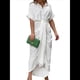 thumbnail image 2 of Vestido Camisero Fruncido de Verano para Mujer, Corta, Solapa, Cuello en V, Fiesta, Cintura Alta, M, 2 of 9