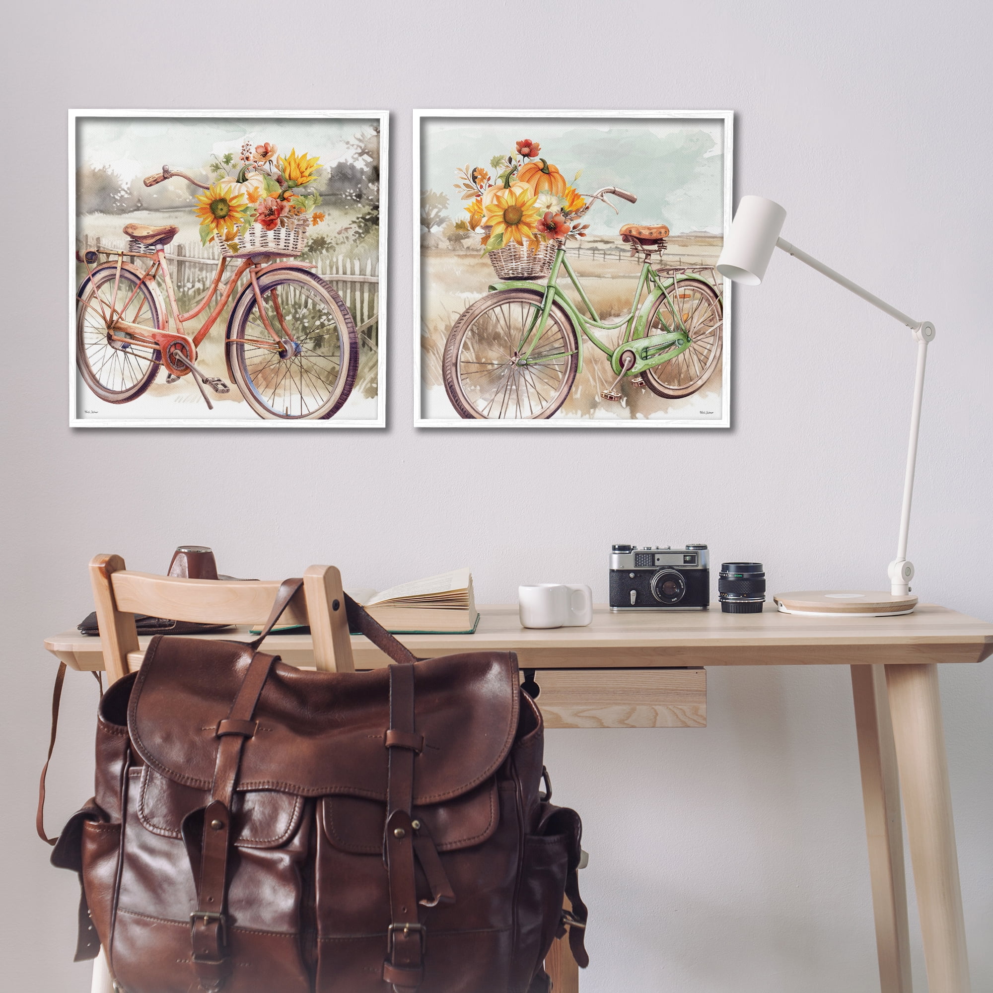 Stupell Industries Rustic Autumnal Bicycles Transportation Painting White Framed Art Prints Wall Art, 24 x 24, Set of 2