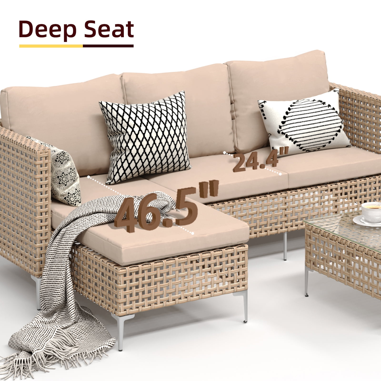 ZXRLHX 3PCS Outdoor Patio Furniture Set,Chaise Longue with Couch & Coffee Table, Outdoor Wicker Conversation Set.