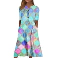 thumbnail image 1 of CHOK Robes d'Été pour Femmes à Boutons avec Poches Grande Taille Bohème Décontractée Longue Robe Maxi Imprimé Floral Manches Courtes Col en V Longueur sous le Genou Évasée Ligne A Maison Ample Robes Soleil, 1 of 5