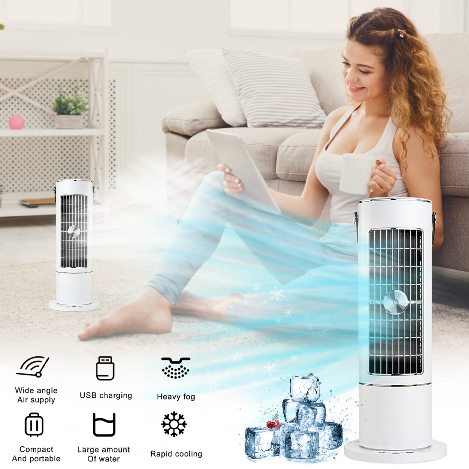 Harlier Tower Fan for Bedroom, Quiet Rechargeable Bladeless Fan with Remote, 3 Speeds, 80° Oscillating Fans for Indoors, 15 Inch Portable Desk Table Fan for Room, Home, Office