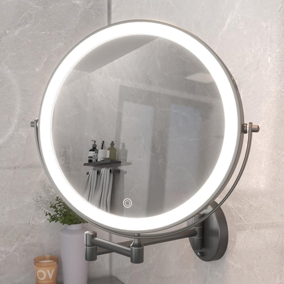 Espejo de maquillaje Hasipu de 25 cm, montado en la pared, con luces de aumento de 10 x