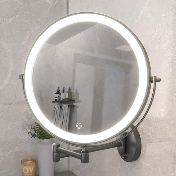 Espejo de maquillaje Hasipu de 25 cm, montado en la pared, con luces de aumento de 10 x