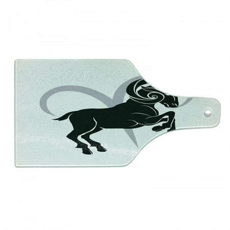 

Zodiac Aries Cutting Board Black Silhouette of a Astrological Animal Standing on Grey Sign Decorative Tempered Glass Cutting and Serving Board Wine Bottle Shape Pale Grey White by Ambesonne