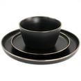 thumbnail image 3 of Elama Paul 16 Piece Stoneware Dinnerware Set in Matt Black with Gold Rim, 3 of 3