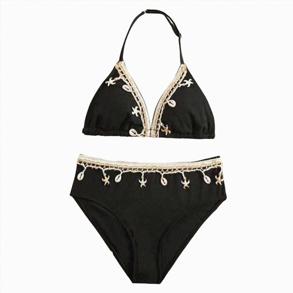 Ymyiu Toddler Girl Bathing Suit Girls Swimsuits Bikini Set Kids Bathing Suit Bikini Top Two Piece Girls' Swimwear Size 10-11 Years (Black,10-11 Years)