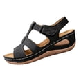 thumbnail image 2 of IEMIEMIEM Women's Wedge Orthopedic Sandals Comfortable Open Toe Summer Sandals Comfortable Hollow Out Sandal with Arch Support Black 7.5 Wide, 2 of 7