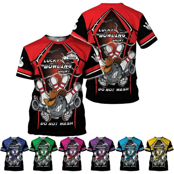 Personalized Name Bowling Shirts for Men and Women 3D, Bowling Shirts for Team Bowling, Bowling Shirts Gift (Red, S)