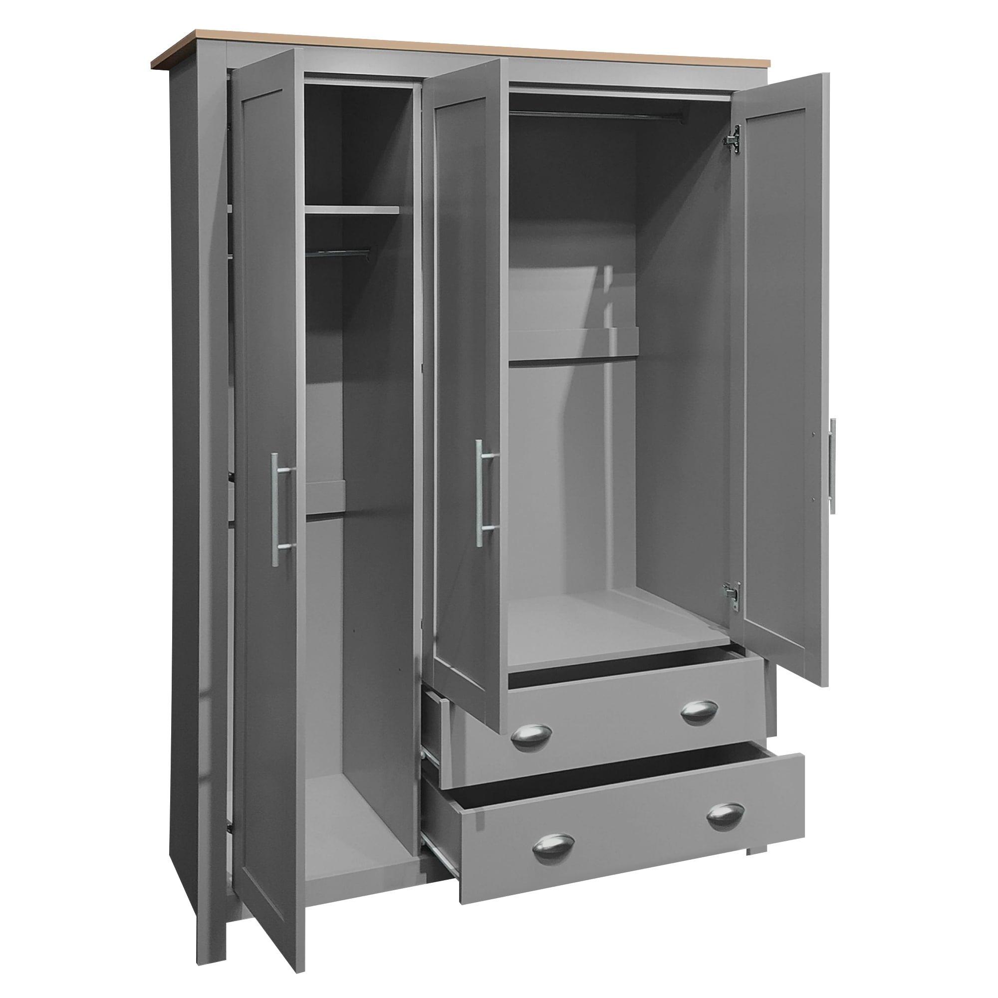 EUROCO 67.9” Modern Armoire Wardrobe, 3 Door Cabinet Storage Closet with Clothing Rods Adults, Gray