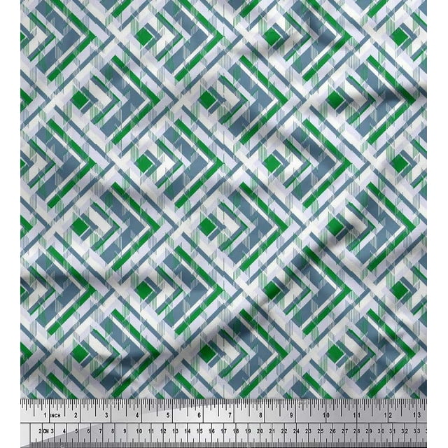 Soimoi Rayon Crepe Fabric Diagonal Check Print Fabric by The Yard 46 Inch Wide