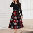 thumbnail image 5 of Lorytime 50s Style Dresses for Women Christmas Tree Crew Neck A Line Dress Long Sleeve Party Dresses with Belt, 5 of 6
