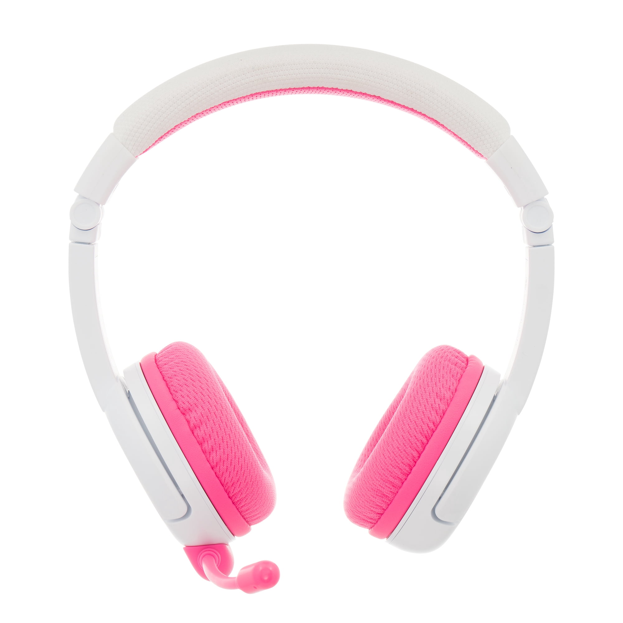 BuddyPhones School+ Wireless, On-Ear Bluetooth Foldable Kids Headphones with Detachable Boom Mic, 3 Volume Limiting Settings, Voice Enhance StudyMode, 20-Hrs Battery, Customizable Stickers, Pink
