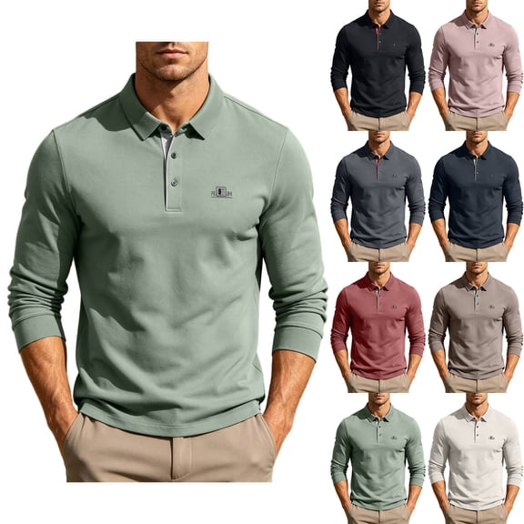 Long Sleeve Polos Shirt For Men Fashion Casual Breathable Golf T Shirts Lapel Button Business Office Wear (XL, Army Green)