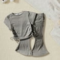 thumbnail image 2 of Mercatoo Kids 2 Piece Outfit Girls Plain Crop Ruched Knot Side Top Short Sleeve Flared Pants Y2K Streetwear Solid Casual Set, 2 of 9