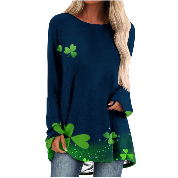 Camisas Para Mujer Día de San Patricio Señoras O-Cuello Tops Sueltos Camisetas Con Estampado Casual Blusa de Manga Larga Odeerbi ODB124063