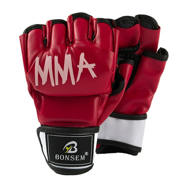 Guardurnaity Guantes de entrenamiento de boxeo de PU ergonómicos para un rendimiento óptimo guantes de boxeo de medio dedo ajustables guantes y mitones Adolescente -4oz Rojo