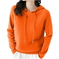 thumbnail image 5 of Jinhomg Cotton Knit Hoodies for Women Dressy Casual Solid Drawstring Hooded Sweatshirt Fall Winter Soft Comfy Long Sleeve Pullover Hoodie Orange L, 5 of 5