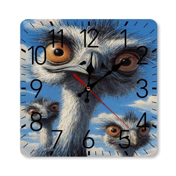RKSupls 10×10inch Square Silent Wall Clock Wooden Frame, Emu Family Sky Scale Decorative Clock for Home Bedroom Living Room Office