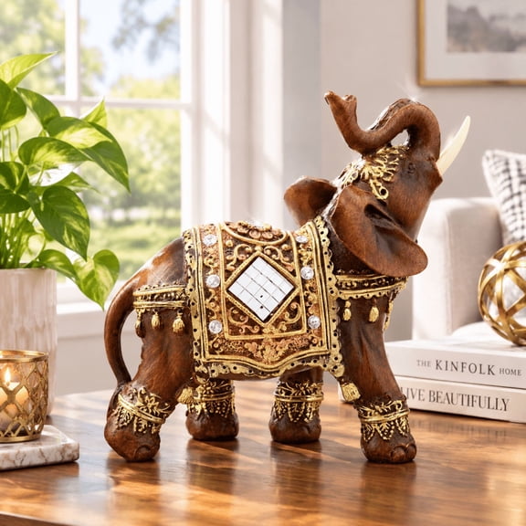 Lucky Feng Shui Elephant Statue – Raised Trunk Resin Figurine with Shake-Head Design for Home Decor & Bingo Blessing