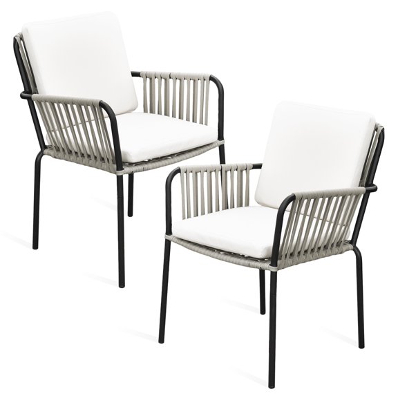 Dextrus Set of 2 Patio Dining Chairs, Outdoor Indoor Wicker Bistro Chairs for Patio, Backyard, Poolside, Balcony,Dining room, Living Room, Bedroom
