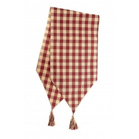 

13 x 54 in. Ribbed Table Runner with Tassels Burgundy Check