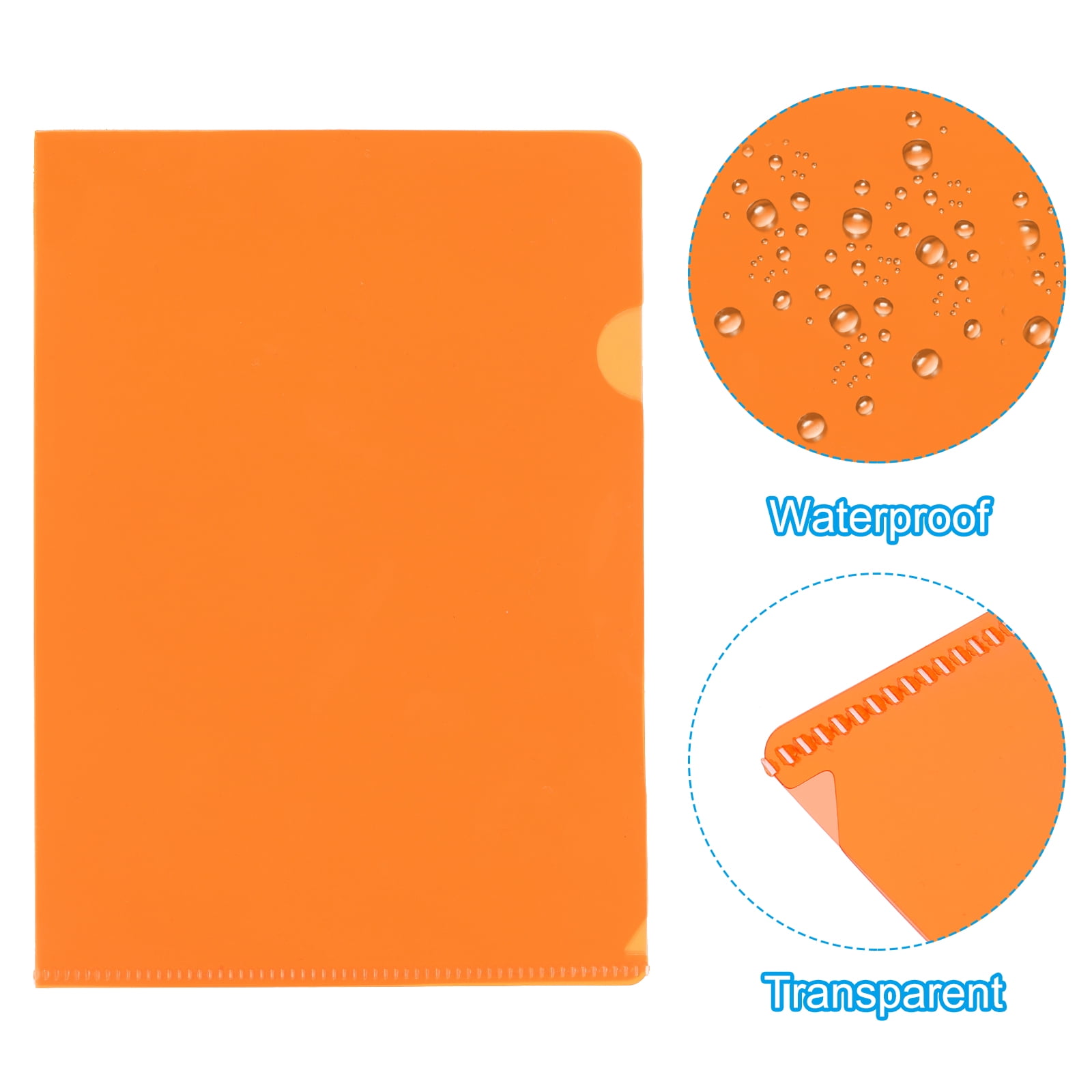 Uxcell L Type Folders 30 Pack A5 Plastic File Project Pockets Clear Paper Document Jacket Sleeves for Office, Orange