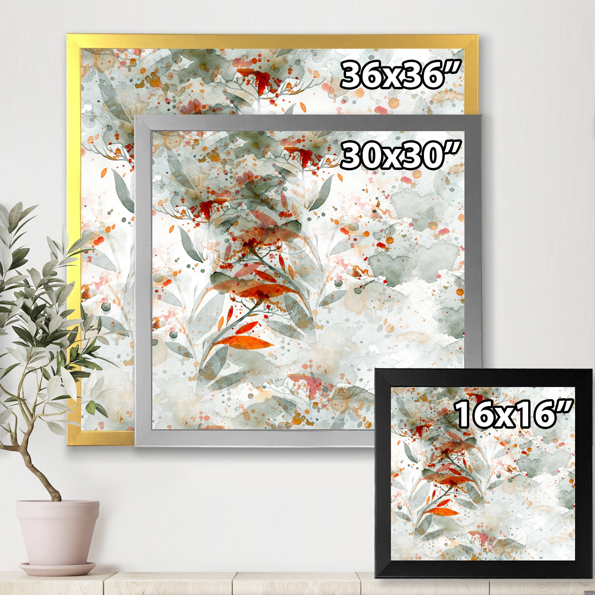 Designart 'Orange and Green Wildflowers II' Modern Framed Art Print