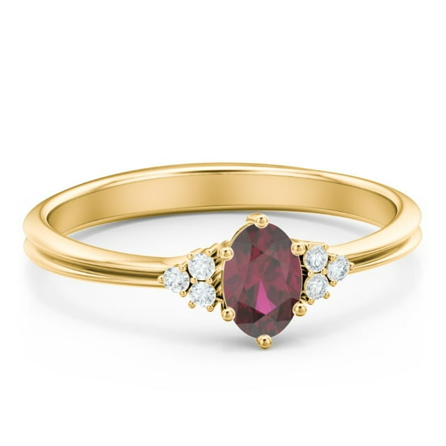 Bague Ovale avec Accents d'Épaule - Rubis (Juillet)